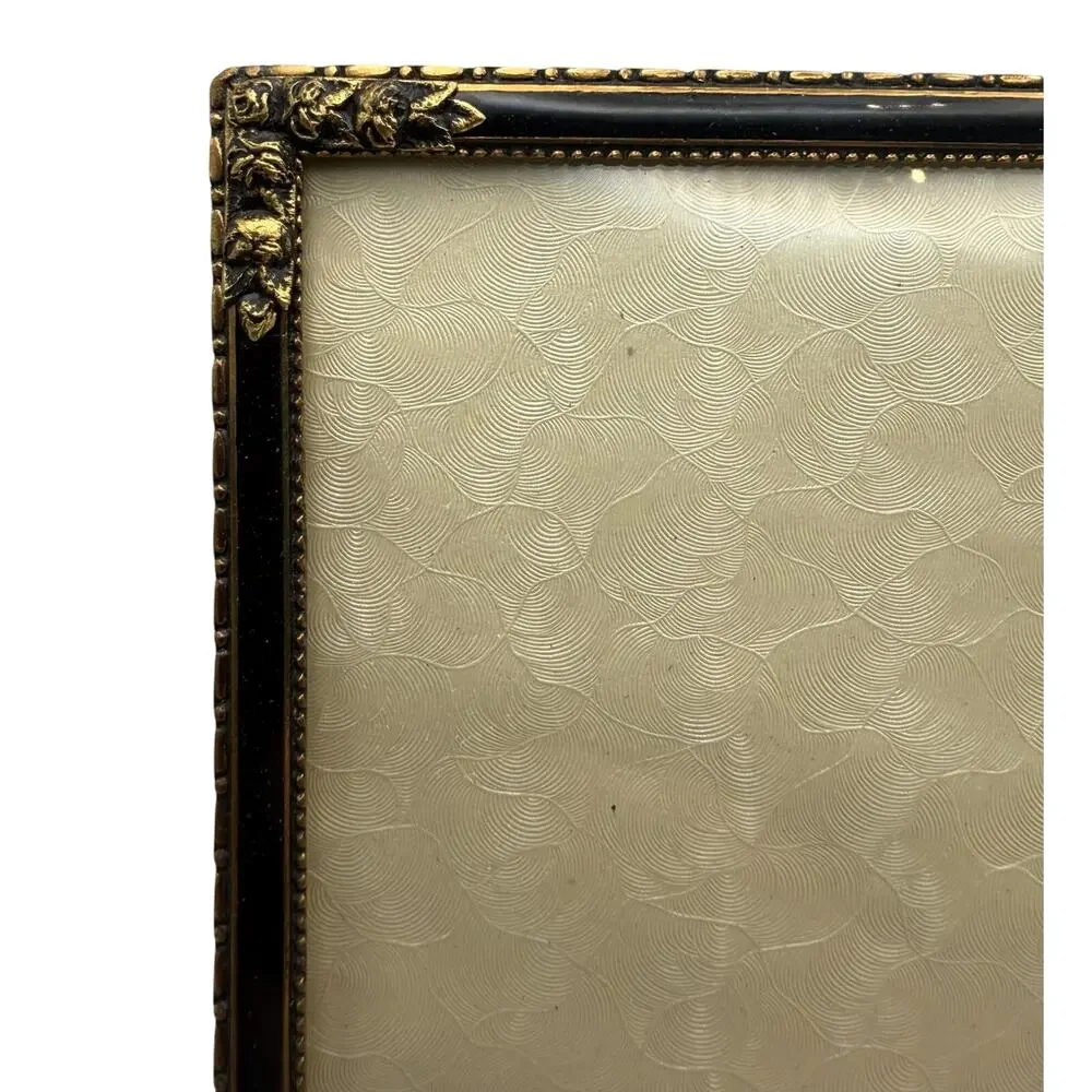 Vintage Richards Black Enamel Bronze 7x9 Photo Frame Germany Floral Box